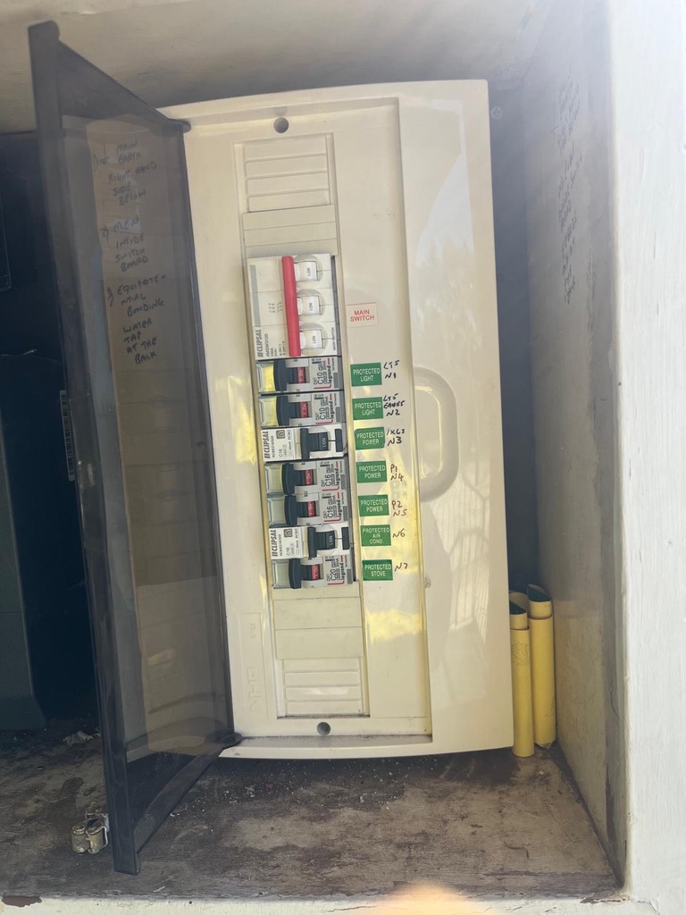 Residential switchboard with labelled RCD safety switches